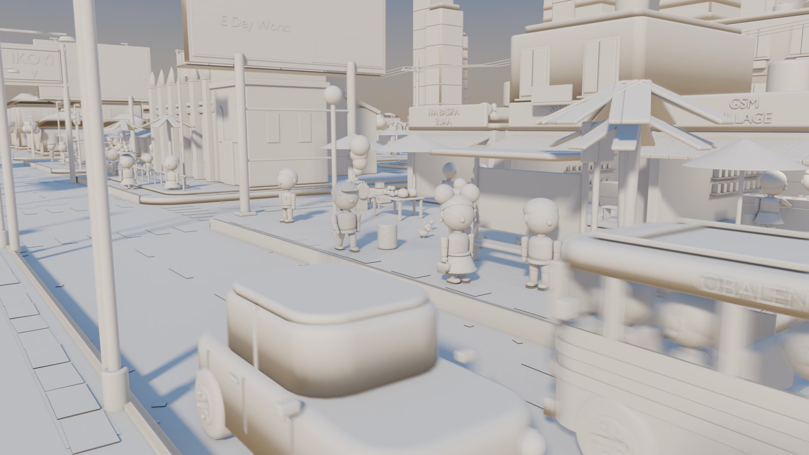 The same street as an unpainted model