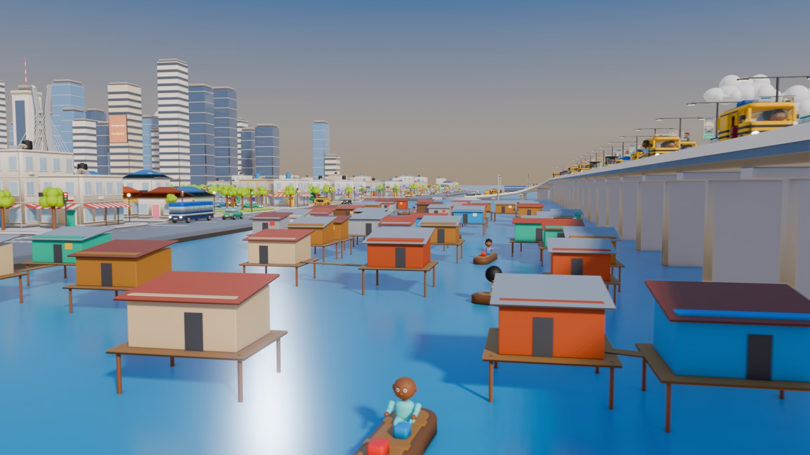 Houses on stilts and canoes in Makoko