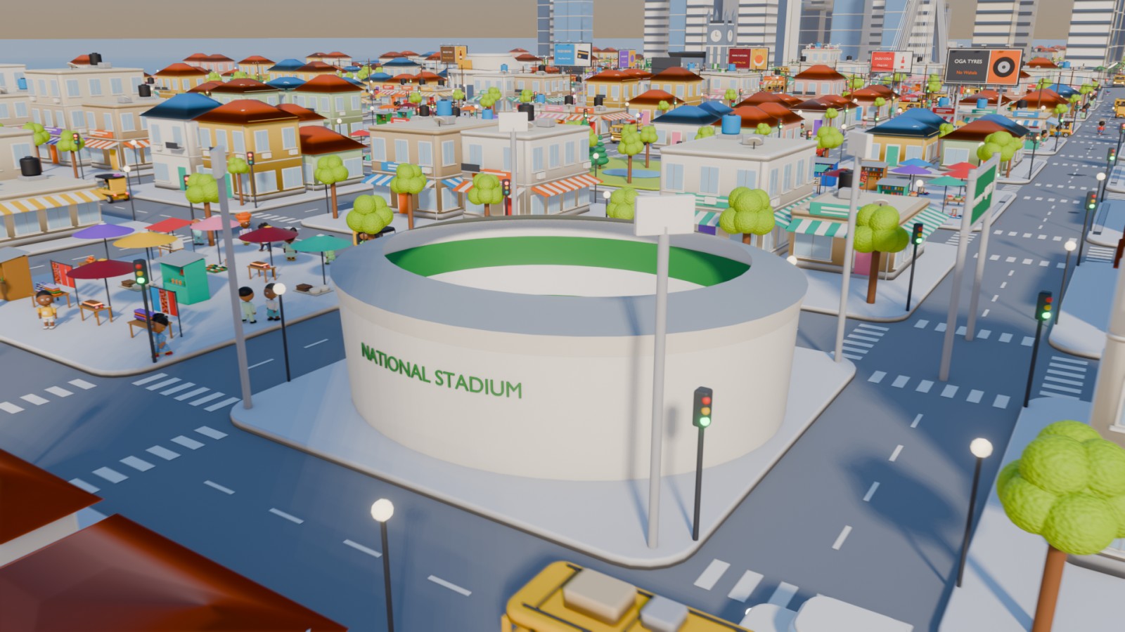 The National Stadium among Surulere rooftops